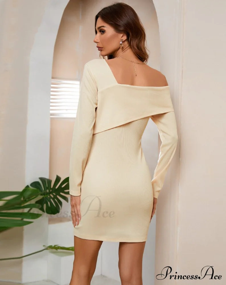 Off Shoulder Solid Full Sleeve Office Dress with Half Open Collar image 2