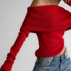 Off-Shoulder Solid Long Sleeve Knitted Sweater image 3