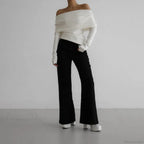 Off-Shoulder Solid Long Sleeve Knitted Sweater image 5