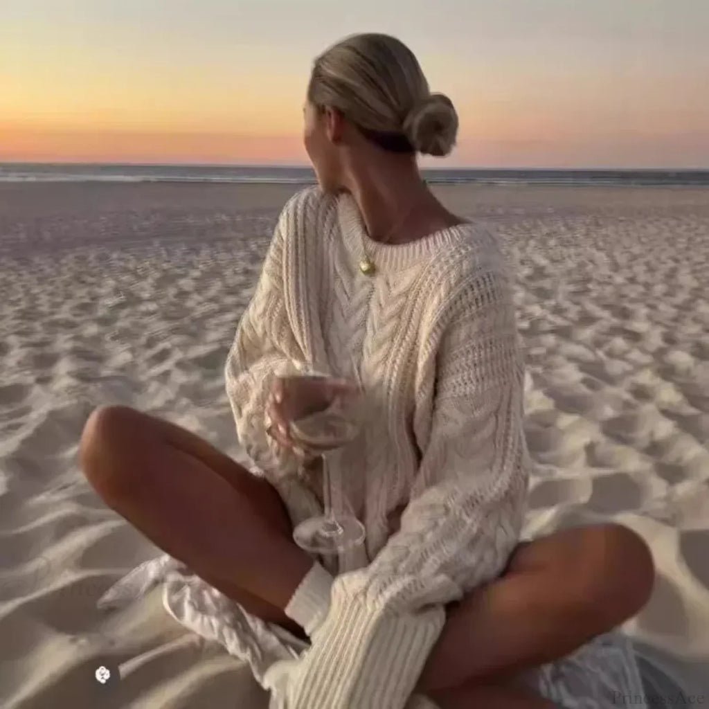 Off-Shoulder Solid Long Sleeve Knitted Sweater image 2