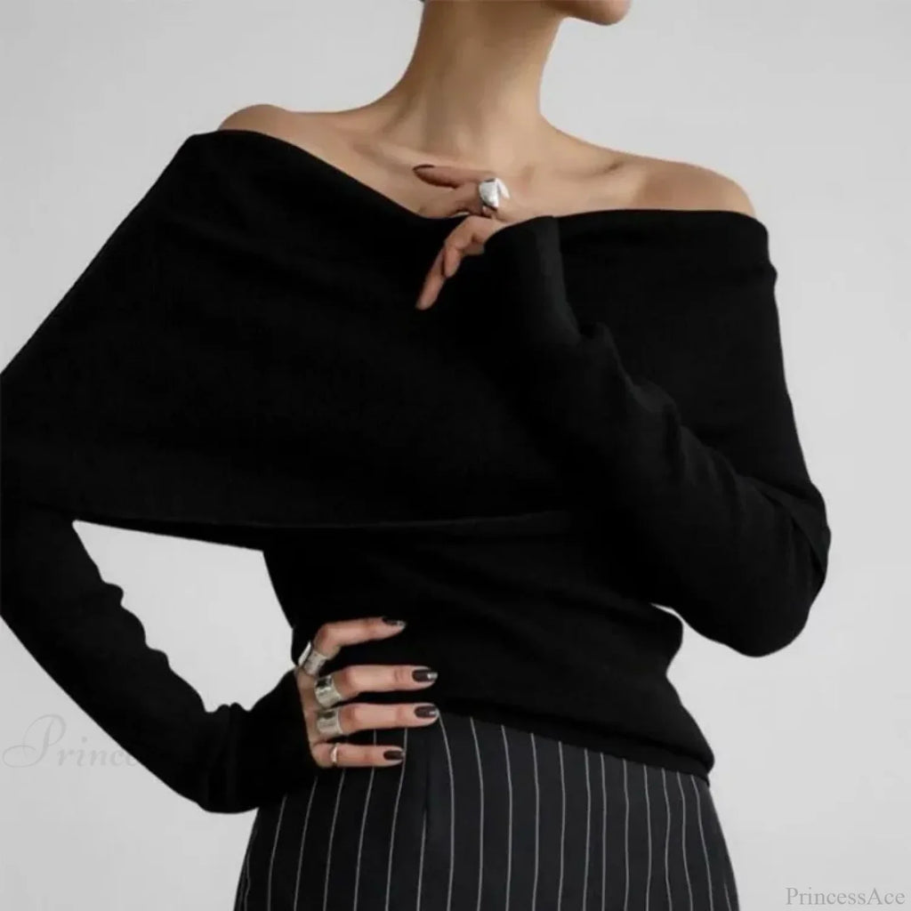 Off-Shoulder Solid Long Sleeve Knitted Sweater image 7