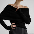 Off-Shoulder Solid Long Sleeve Knitted Sweater image 7