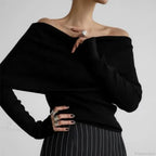 Off-Shoulder Solid Long Sleeve Knitted Sweater image 7