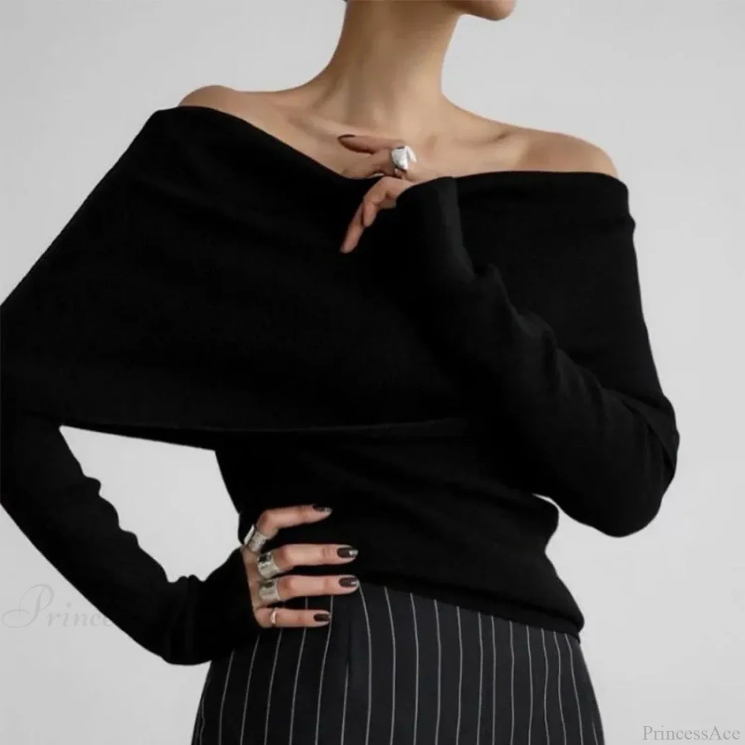 Off-Shoulder Solid Long Sleeve Knitted Sweater image 7