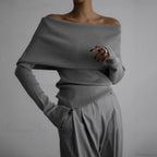 Off-Shoulder Solid Long Sleeve Knitted Sweater image 6