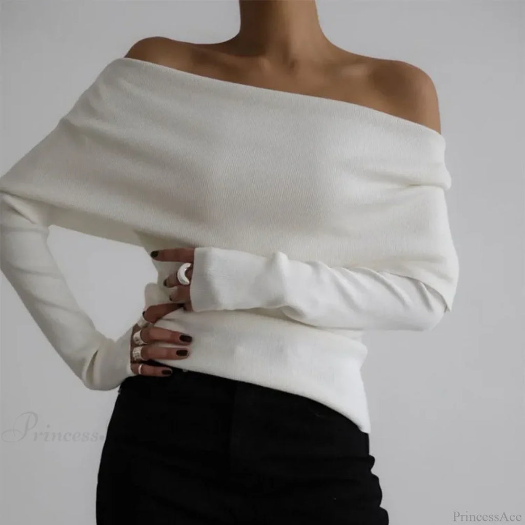 Off-Shoulder Solid Long Sleeve Knitted Sweater image 4