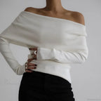 Off-Shoulder Solid Long Sleeve Knitted Sweater image 4