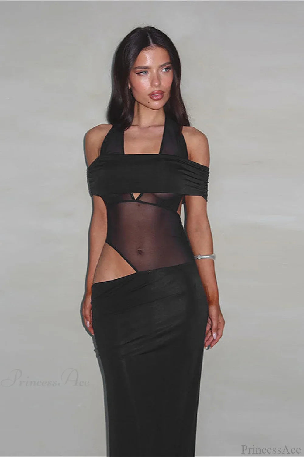 Off Shoulder Spliced Slim Maxi Dress image 2
