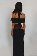 Off Shoulder Spliced Slim Maxi Dress image 4