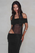 Off Shoulder Spliced Slim Maxi Dress image 3