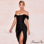 Off Shoulder Split Corset Midi Dress image 1