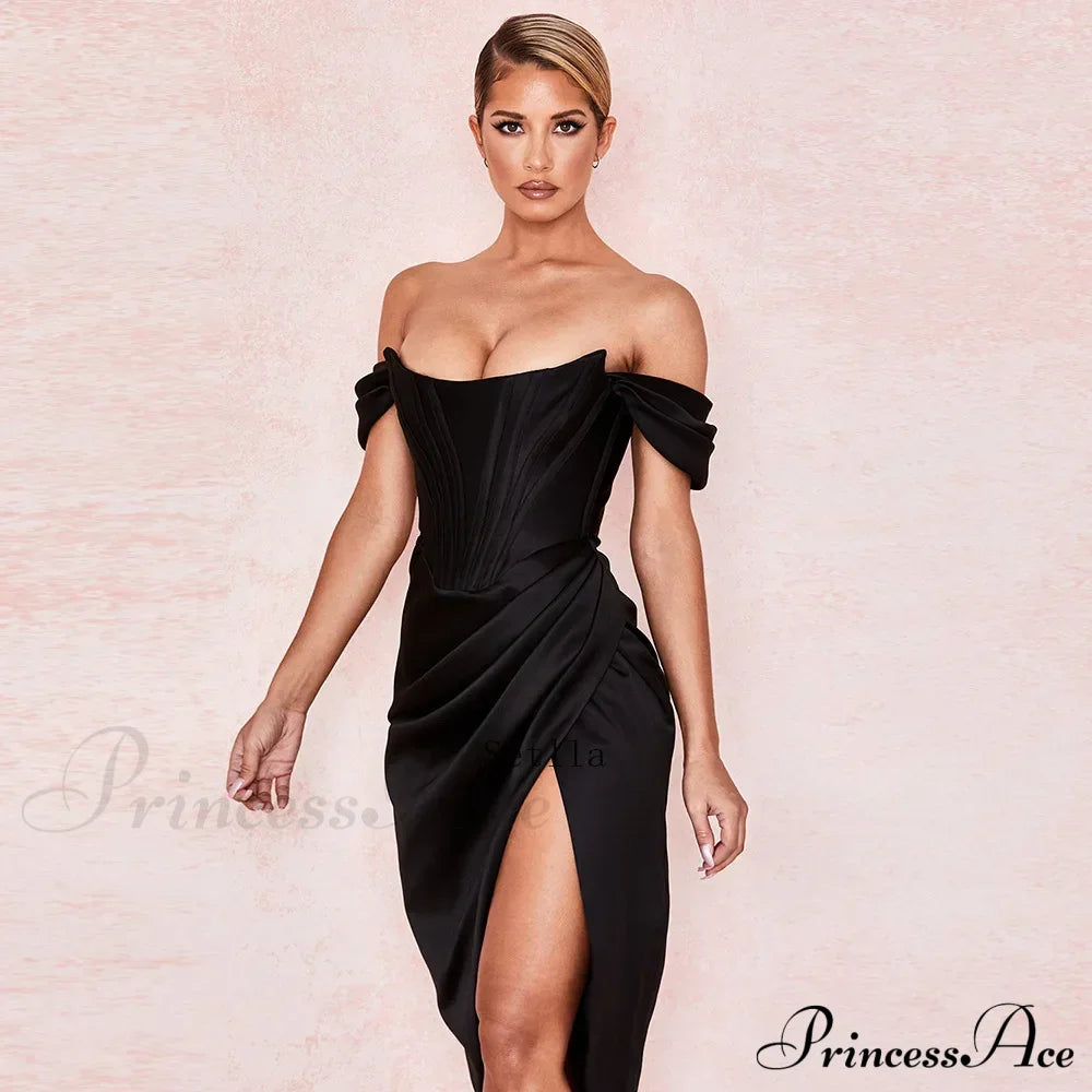 Off Shoulder Split Corset Midi Dress image 1