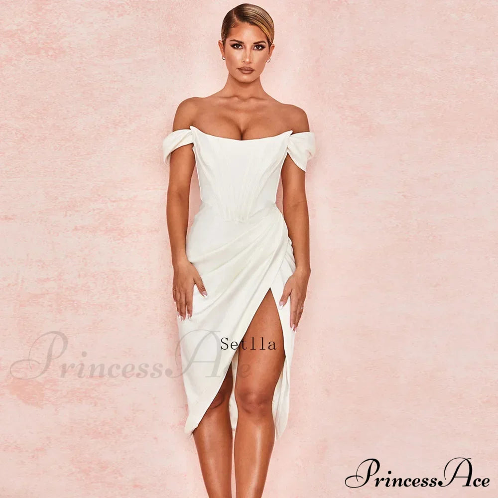 Off Shoulder Split Corset Midi Dress image 6