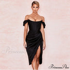 Off Shoulder Split Corset Midi Dress image 4