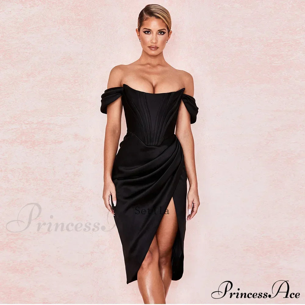 Off Shoulder Split Corset Midi Dress image 4