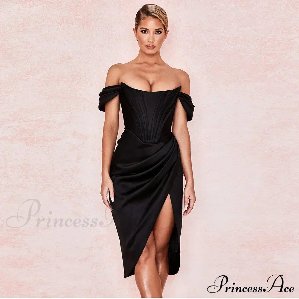 Off Shoulder Split Corset Midi Dress image 7