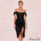 Off Shoulder Split Corset Midi Dress image 7