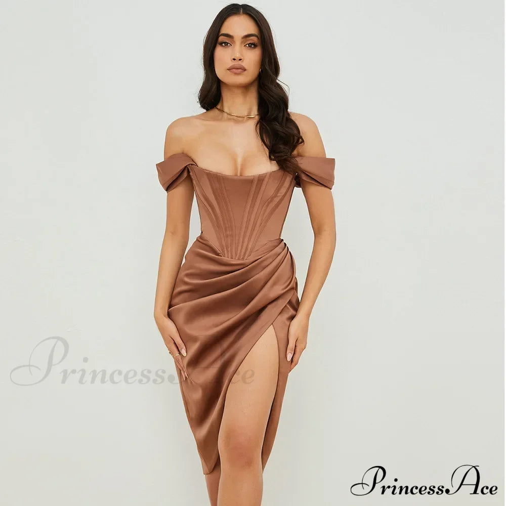 Off Shoulder Split Corset Midi Dress image 10