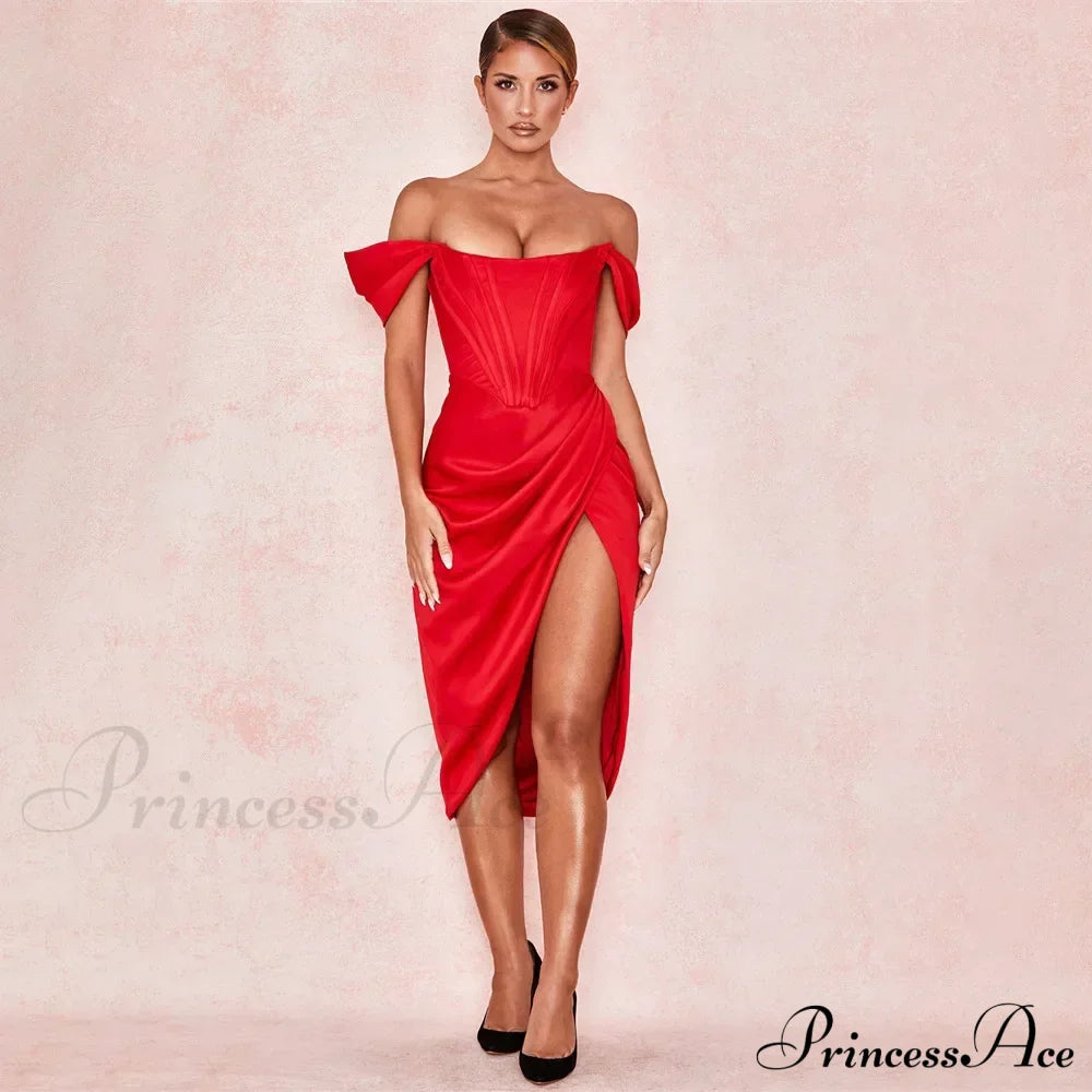 Off Shoulder Split Corset Midi Dress image 12
