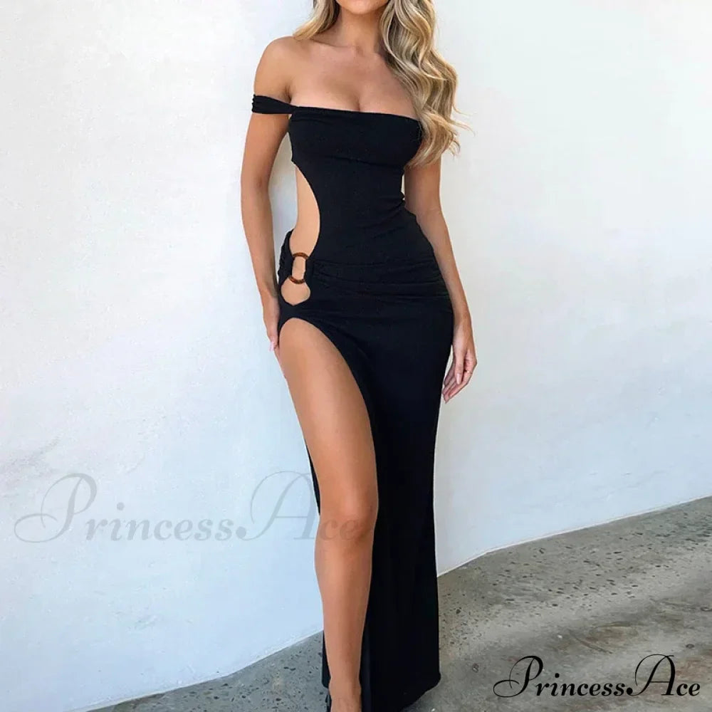 Off Shoulder Split Sleeveless Gown Vestido Sexy Maxi Dress image 1