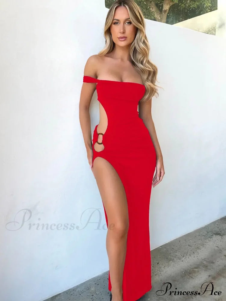 Off Shoulder Split Sleeveless Gown Vestido Sexy Maxi Dress image 6