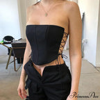 Off Shoulder Strapless Lace Up Bustier Corset Crop Top image 1