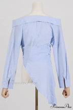 Off Shoulder Striped Blouse with Irregular Long Sleeves image 6