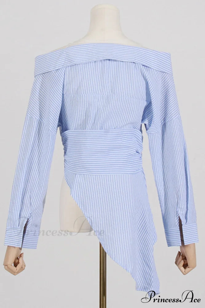 Off Shoulder Striped Blouse with Irregular Long Sleeves image 6