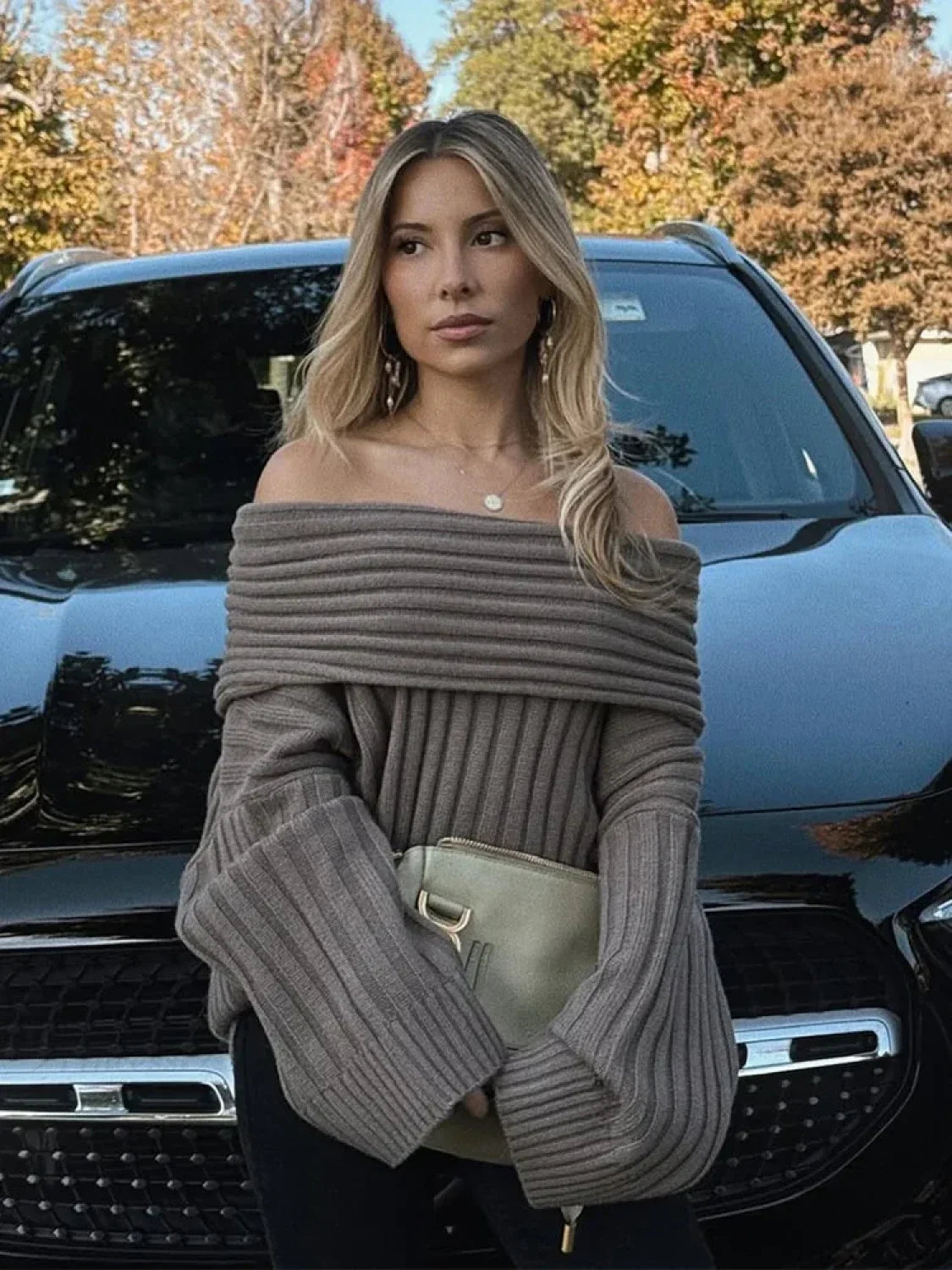Off Shoulder Striped Long Sleeve Sweater image 1