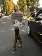 Off Shoulder Striped Long Sleeve Sweater image 3