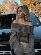 Off Shoulder Striped Long Sleeve Sweater image 6