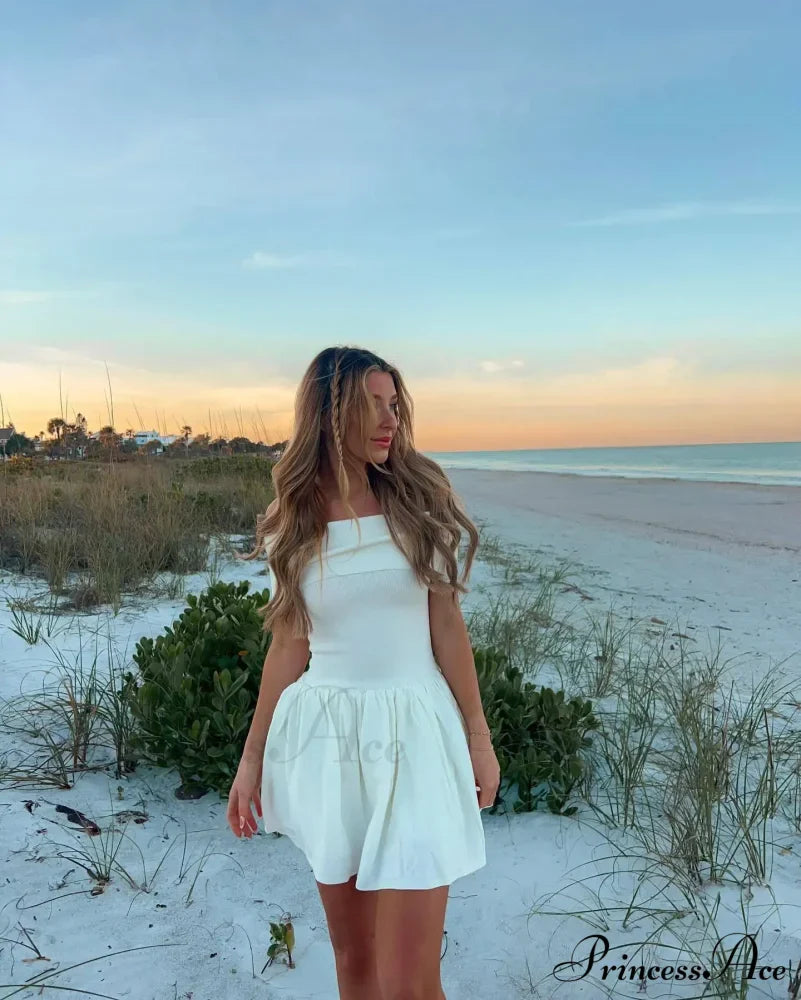 Off Shoulder Stylish Pleated Mini Dress image 17