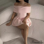 Off Shoulder Stylish Pleated Mini Dress image 5