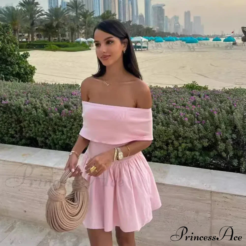 Off Shoulder Stylish Pleated Mini Dress image 6