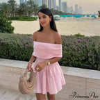 Off Shoulder Stylish Pleated Mini Dress image 6
