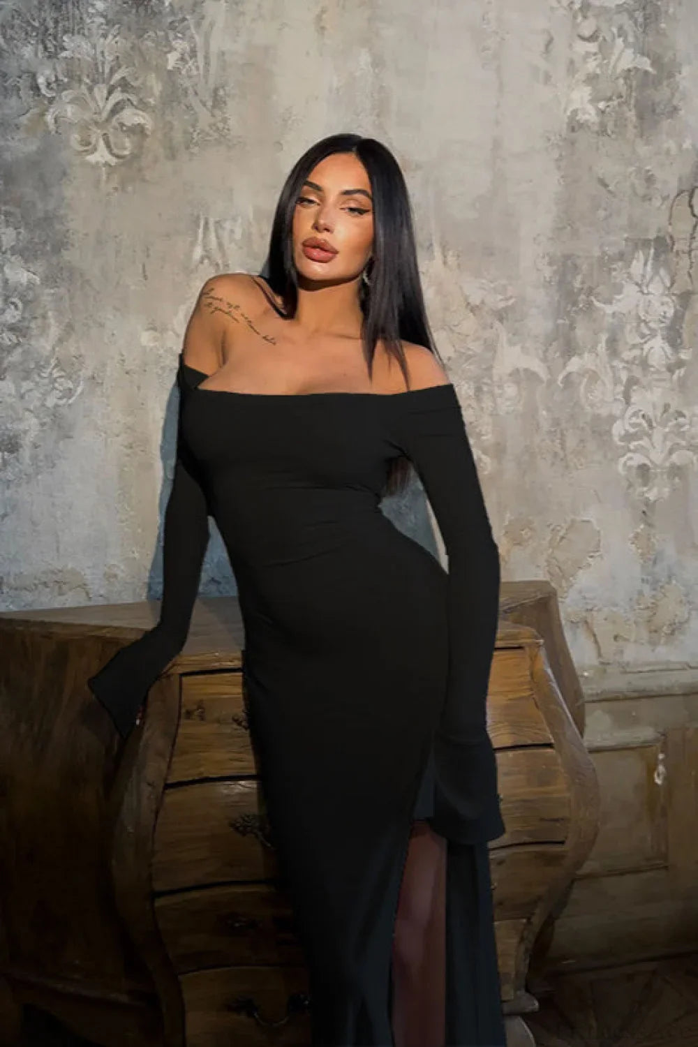 Off Shoulder Tie Fitted Elegant Maxi Dress image 5