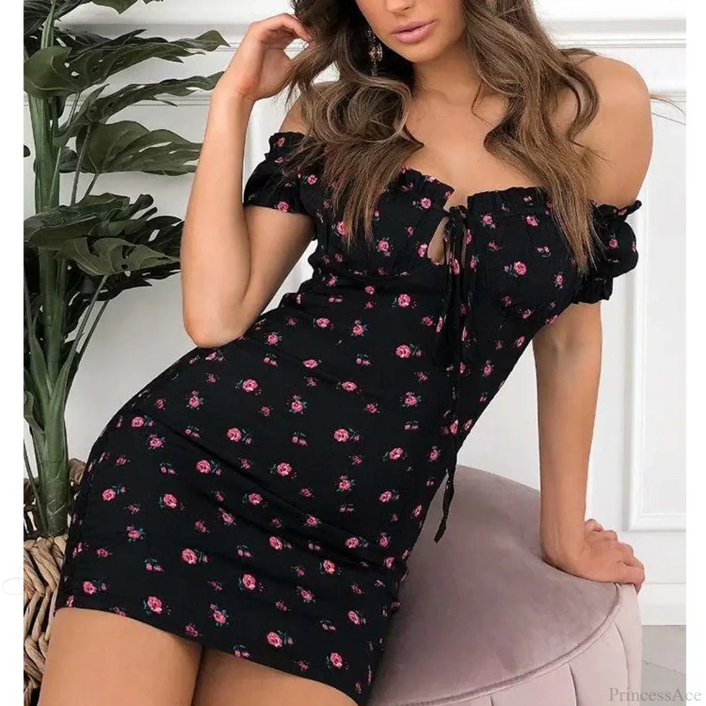 Off Shoulder Tie-Up Floral Print Ruffle Floral Dress image 1