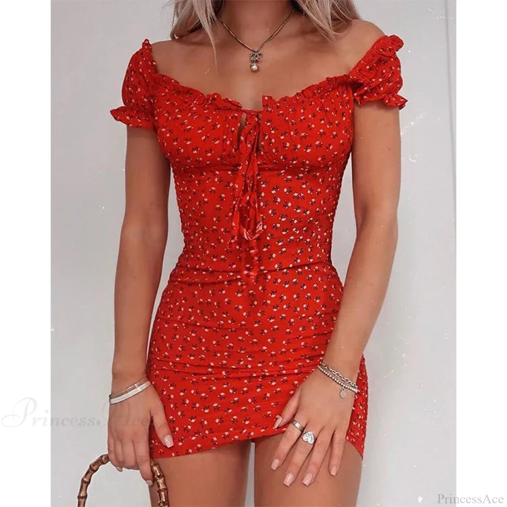 Off Shoulder Tie-Up Floral Print Ruffle Floral Dress image 4