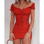 Off Shoulder Tie-Up Floral Print Ruffle Floral Dress image 4