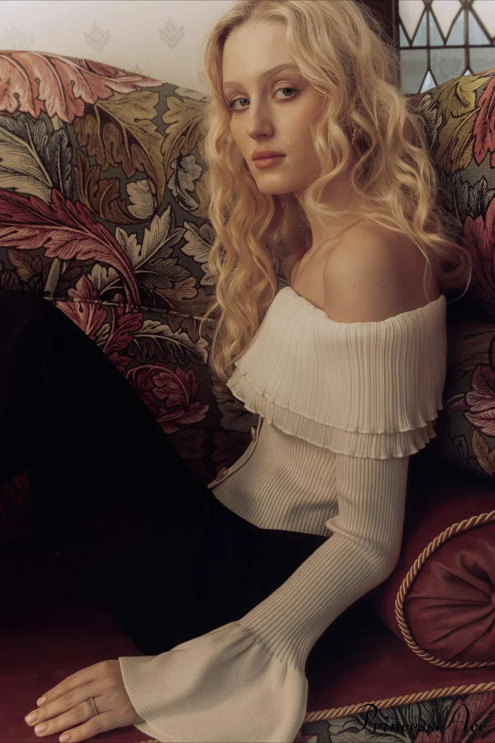 Off-the-Shoulder French Button-Panel Knit Sweater image 7
