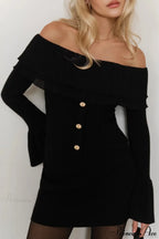 Off-the-Shoulder French Button-Panel Knit Sweater image 9