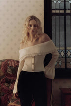 Off-the-Shoulder French Button-Panel Knit Sweater image 6
