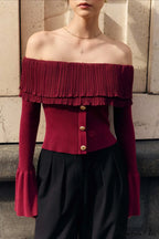 Off-the-Shoulder French Button-Panel Knit Sweater image 3