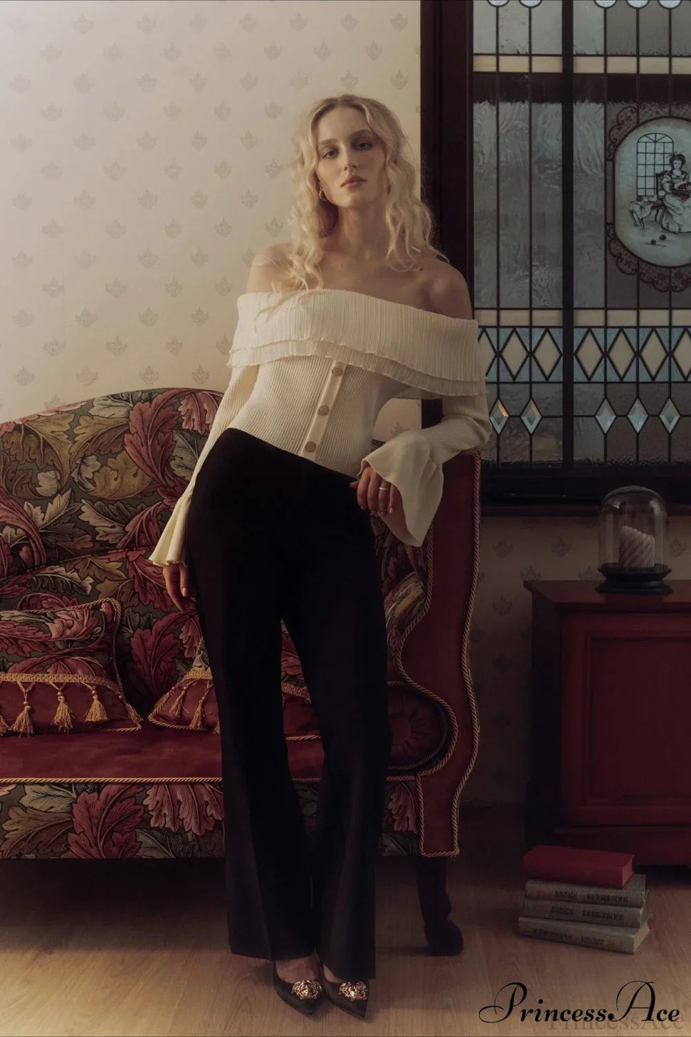 Off-the-Shoulder French Button-Panel Knit Sweater image 8
