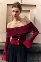 Off-the-Shoulder French Button-Panel Knit Sweater image 2