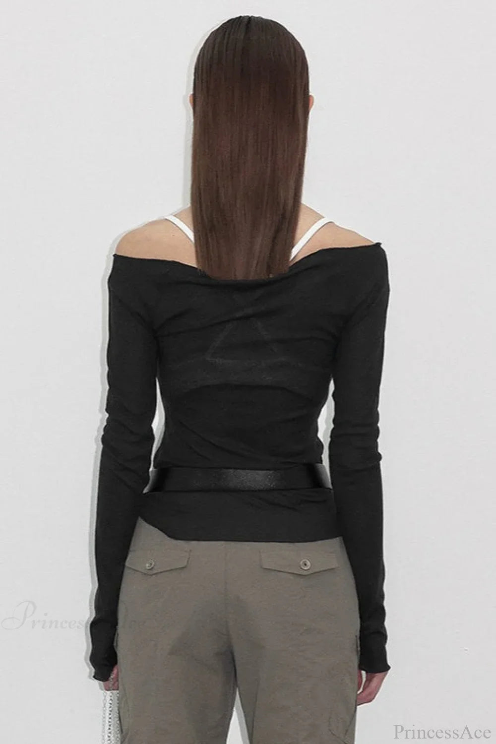 Off-the-shoulder Sheer Mesh Knit Printed Long Sleeve Tee image 4