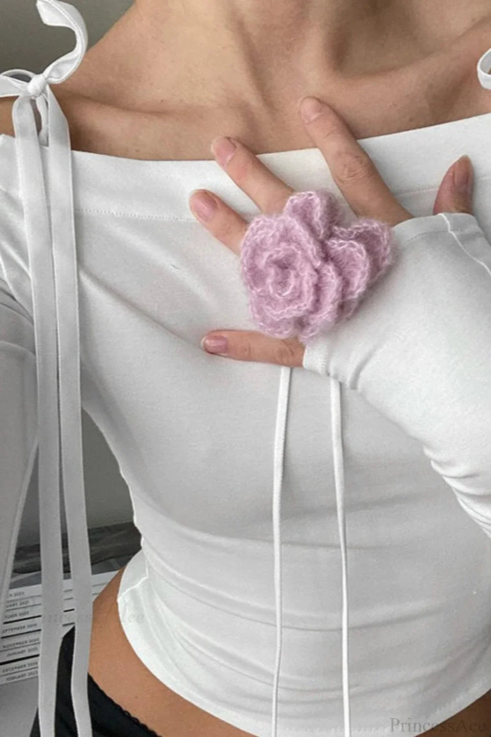 Off-the-Shoulder Tie Detail Fitted Long Sleeve Tee image 2