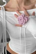 Off-the-Shoulder Tie Detail Fitted Long Sleeve Tee image 2