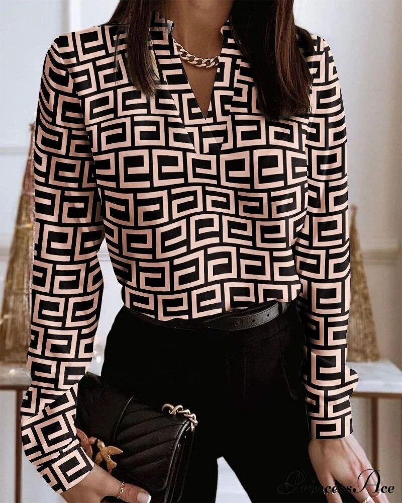 Office Lady Chain Printed Pullover Blouse image 16