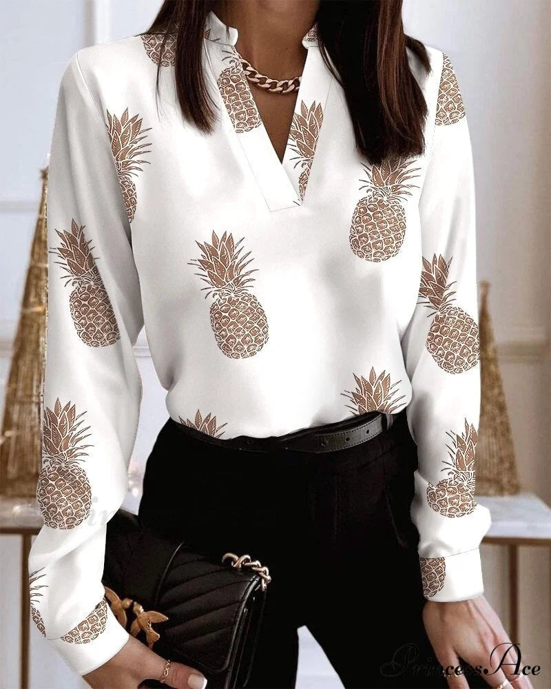 Office Lady Chain Printed Pullover Blouse image 19